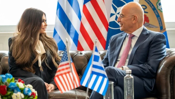 Greek Defense Minister Nikos Dendias and U.S. Ambassador to Greece, Kimberly A. Guilfoyle. Photo: Hellenic Ministry of National Defense